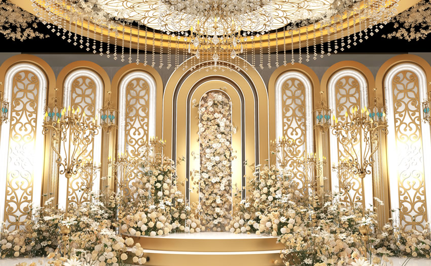 胶州香槟色调婚礼堂效果展示